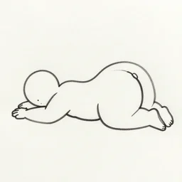 pen line art of stick figure person with tiny legs and a big butt laying down in the style of terriv vellmann @ terrivellmann