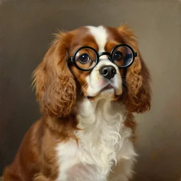 a monocle!!!!!!!!!!!!!!, cavalier king charles spaniel with a monocle, wearing a monocle, monocle monocle monocle!!!, dignified aristocrat, oil on canvas