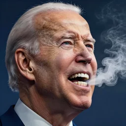 A giant joint in the joe biden's mouth, smoke, amazing detail, realistic digital art, artstation