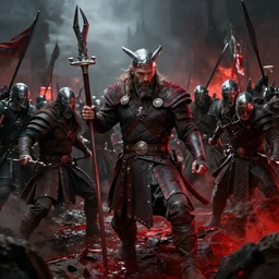 viking, dramatic lighting, highly detailed, epic battle scene, red blood, wlop, artgerm