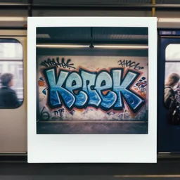 graffiti in paris on train with word kerek, photorealistic, polaroid photo, 4 k