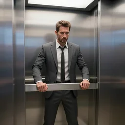 A cyclope man trapped in an elevator Many Details, Photo, Ultra Detailed, Render Unreal Engine, Photorealistic, Cinematic
