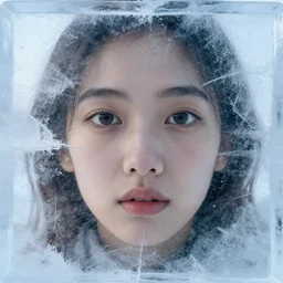 see through clear sheet of ice sheet of ice in front of face face face behind ice face behind ice wide eyes