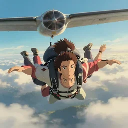 skydivers are going to the plane, portrait, close view, painting by craig mullins, octane rendering, soft morning lighting, wide angle lens, in the style of hayao miyazaki, trending on artstation,