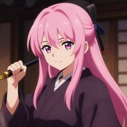 pink hair samurai girl by wlop and sakimichan