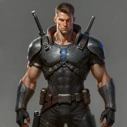 « a portrait of a muscular cyberpunk male warrior, a digital painting by charlie bowater, featured on cgsociety, fantasy art, behance hd, wiccan, artstation hd »
