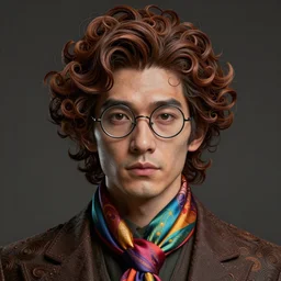 symmetry anthropomorphic beautiful male god portrait, textured aubrun ( ( ( fractal ) ) ) hair, round glasses, colored silk scarf, fine art, award winning intricate elegant sharp focus octane render hyperrealistic, cinematic lighting, highly detailed, digital painting, concept art, by jamie hewlett and z. w. gu, masterpiece, artstation 8 k luminescent