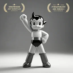 wide angle portrait of Astroboy, monochrome color, heroic pose, mid-shot, shadowy area, studio lighting, award winning, artstation, concept art, digital painting, Unreal Engine 5, 8K, art by artgerm and greg rutkowski and alphonse mucha