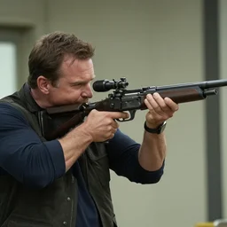 A film still of Mike Ehrmantraut aiming a !!!sniper rifle!!!, 4k, !!highly detailed!!