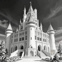 hyperdetailed very detailed line drawing of a modern castle architectural drawings, very detailed, hypermaximalist, maximalist