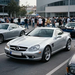 a marketplace photo of a cyberpunk Mercedes SLK 280 2006, silver, by Beksinski
