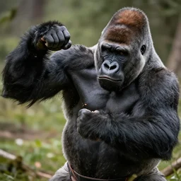 a gorilla smashing jen paski with his fists, hyper - realistic, hyper - detailed, 4 k.
