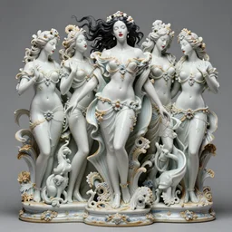 high intricate porcelain baroque gorgeous woman very white skin dark hair flowing red lips, full body, sensual, 8 k, hyperrealistic hyperdetailed maria panfilova, andrea savchenko, mike kime, ludovic plouffe, qi sheng luo, oliver cook, trending on artstation