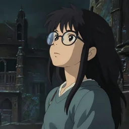 a young girl with glasses looking to the sky, cinematic lighting, dramatic atmosphere, studio lighting delicate features finely detailed perfect art, at an ancient city, gapmoe yandere grimdark, trending on pixiv fanbox, painted by greg rutkowski makoto shinkai takashi takeuchi studio ghibli