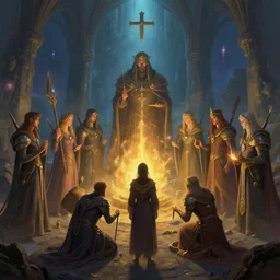 mythos legendarium. gathering in the guild of bismuth. lighting by james gurney. trending on artstation. digital art. masterpiece by the great artists. accidentalrenaissance.
