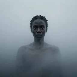 black woman's head rising out of thick fog, halfway submerged, her head has 8 eyes, zdzislaw beksinski, wayne barlowe