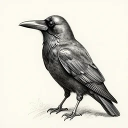 a elegant crow with metal features, pencil and ink, very detailed, greg rutkowski and alphonse mucha, janie penny, david finch,