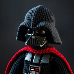 a photorealistic photograph of a knitted elmo style puppet darth vader. style of sesame street. hyper detailed, oil on canvas. this 4 k hd image is trending on artstation, featured on behance, well - rendered, extra crisp, features intricate detail, epic composition and the style of unreal engine.