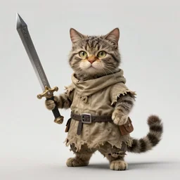 humanoid homeless cat wearing rags and holding giant sword, concept art, d & d, fantasy, trending on artstation
