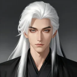 A handsome man with a long white black Hair!!, portrait, digital art, trending on artstation, behance