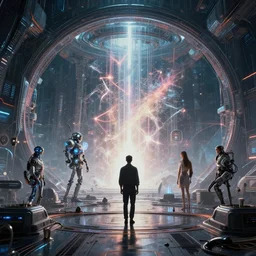 the meaning of life, scifi, futurism, singularity, amazing masterpiece, artificial intelligence, art by wenjun lin and artem chebokha and alena aenami and ian llanas