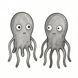 a cartoony abstract ink drawing of a pair of anthropomorphic amoebas called separation anxiety