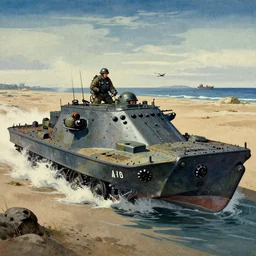 d - day omaha beach invasion, ukiyo - e painting