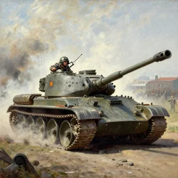 soviet tank attack, battle painting by Peter Krivonogov