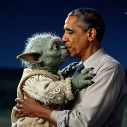 yoda and obama kissing under the night sky