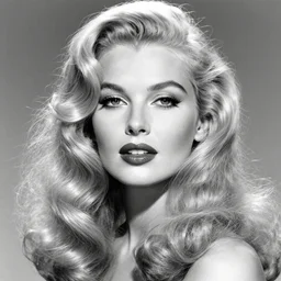 stunning award - winning herb ritts portrait of a beautiful blonde woman. long curly shiny glossy hair. old hollywood makeup. vintage glamour. glossy dark lips. supermodel. high fashion black and white photography. vogue. nikon 5 0 mm f / 1. 6
