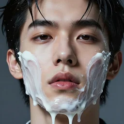avant garde extreme close - up of gorgeous hyperrealistic male face melts like ice cream, digital art masterpiece, highly detailed neo pop surrealism, jason limon kay sage hannah yata, dramatic lighting, low angle, uhd 8 k, sharp focus