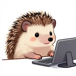 cute hedgehog using a computer, art by artgerm