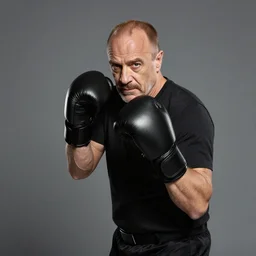 saul goodman wearing boxing gloves, fighting stance, studio photography