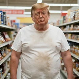 photo of pudgy trump wearing a dirty wifebeater shopping at netcost
