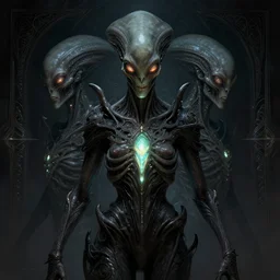 symmetry!! portrait of grotesque alien, sci - fi, glowing lights!!, horror, intricate, elegant, dark design, highly detailed, dark lighting, digital art, digital painting, artstation, smooth, sharp focus, illustration, art by artgerm and h r giger and greg rutkowski and alphonse mucha, 8 k