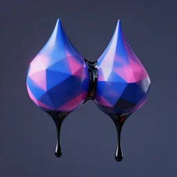 a beautiful blue and pink 3 d geometrically printed liquid droplets melting into each other psychedelic, dripping black iridescent liquid, confident, moody, dramatic, introspective, 4 k, trending on artstation, photorealistic, volumetric lighting, octane render