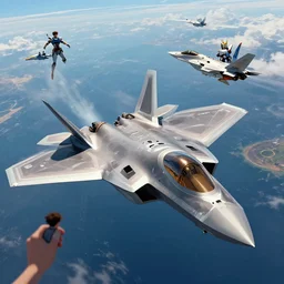 An INTENSE future style aerial DOGFIGHT, combat over the ocean, Battle, futuristic F-22 Raptor, rendered by simon stålenhag, rendered by Beeple, Makoto Shinkai, syd meade, environment concept, digital art, gundam style, starwars, unreal engine, 3 point perspective, WLOP, trending on artstation, low level, 4K UHD image, octane render,