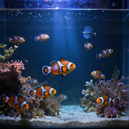 inside a marine aquarium with clown fish, raytracing, dramatic lighting, realistic, by carrington dora, 4 k - n 4, artstation