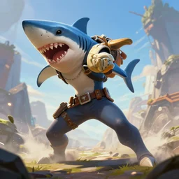 portrait of one subject!! one character who is part shark!! as an apex legends character a action shot digital illustration portrait design by, mark brooks and brad kunkle detailed, gorgeous lighting, wide angle action dynamic