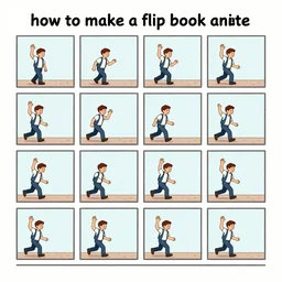 a flip book of a man waving his arm from left to right frame by frame, separated into equally sized frames, from'how to make a flip book animation'