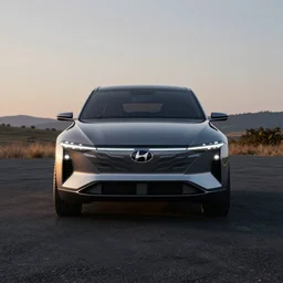 Hyundai angular concept car, 3d render, unreal engine 5, octane render, 4k, low contrast, ray tracing, serene landscape, calm, relaxing, beautiful landscape, highly detailed, high quality, product photo, hyperrealistic, concept art, symmetrical, centered, godrays