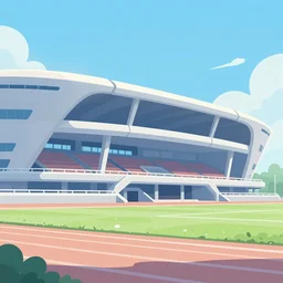 side view of a futuristic stadium, clean simplified cartoony, artstation