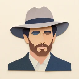 paper cut out collage artwork, soft colors, block colors, abstract portrait of a man wearing a hat, trending on behance
