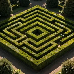 wimmelbilder maze made of hedge maze labyrinth, isometric, very sharp, high contrast