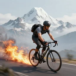 Montagne from Rainbow Six Siege riding a bike leaving behind a trail of flames and explosions