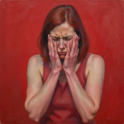 a painting about chronic pain, trending on artstation, by greg rutkowski and bob ross, red color scheme.