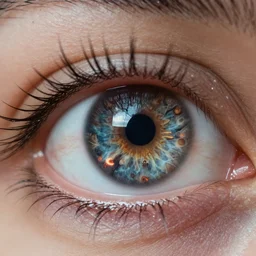 macro shot of an intricately detailed eye with the apocalypse happening in the background