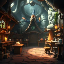 a wholesome animation key shot of an old wizard's lab by studio ghibli, animation, sharp, rendered in unreal engine 5, focused, anime key art by greg rutkowski, bloom, dramatic lighting