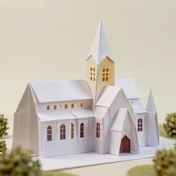 an origami cathedral viewed from outsite, made of paper, photorealistic, hd