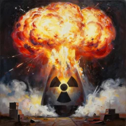 a beautiful painting nuclear bomb exploded in japan, by kusama miyama realistic oil painting